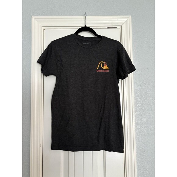 Quiksilver T-Shirt Mens Small Heather Black Graphic Tee Volcano Surf Logo - Picture 1 of 4